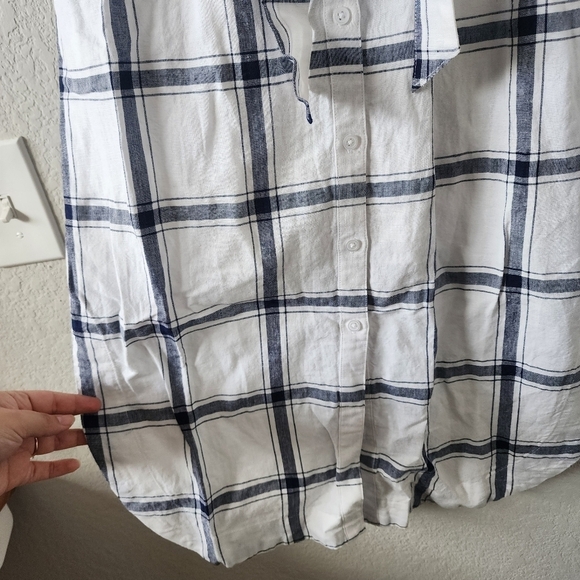 Gap Linen Cotton Midi Windowpane Button Down Shirtdress Belted Lagenlook Coastal - Picture 7 of 12